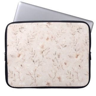 Soft watercolor floral branches neutral beige laptop sleeve