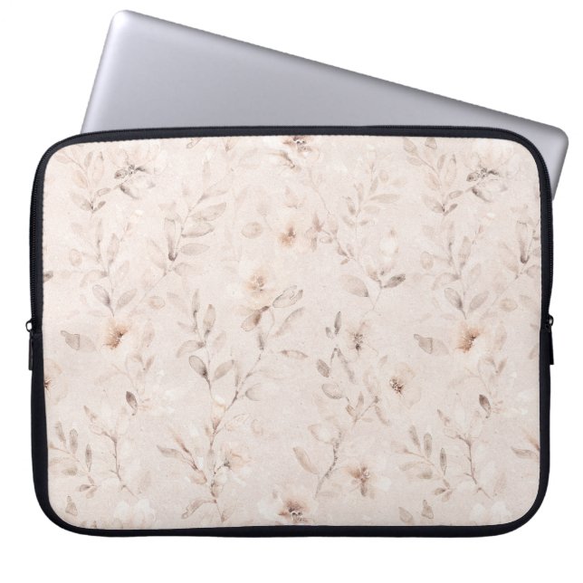 Soft watercolor floral branches neutral beige laptop sleeve (Front)