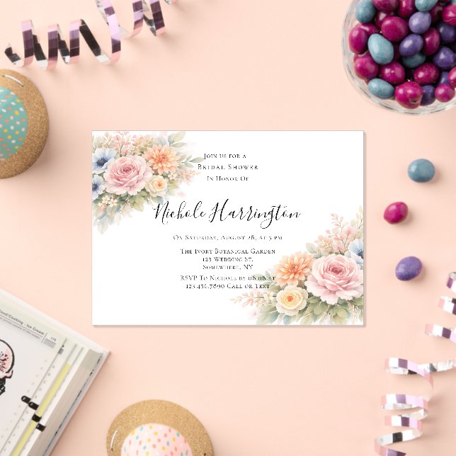Soft Watercolor Floral Bridal Shower Acrylic Invitations (Insitu (Celebration))