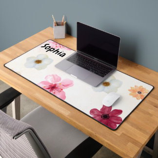Soft Watercolor Floral Custom Name Desk Mat