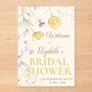 Soft Watercolor Floral  Customisable Bridal Shower Acrylic Invitations