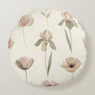 Soft Watercolor Floral Round Pillow