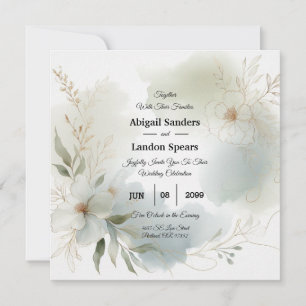 Soft Watercolor Floral Sage Green Wedding Invitation