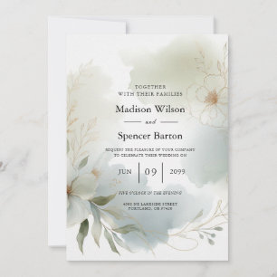 Soft Watercolor Floral Sage Green Wedding   Invitation