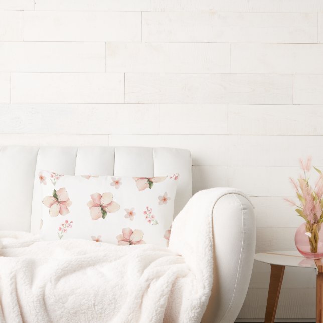 Soft Watercolor Floral Seamless Pattern Lumbar Cushion (Couch)