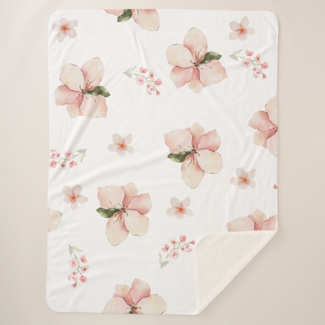 Soft Watercolor Floral Seamless Pattern Sherpa Blanket (Front)