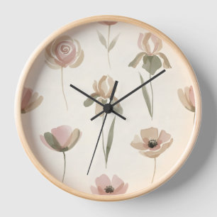 Soft Watercolor Floral Wall Clock