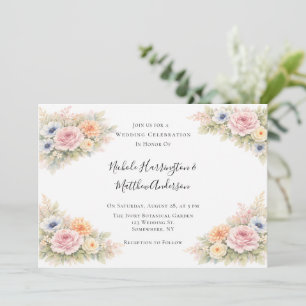 Soft Watercolor Floral Wedding Celebration Invitation