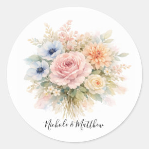 Soft Watercolor Floral Wedding Classic Round Sticker