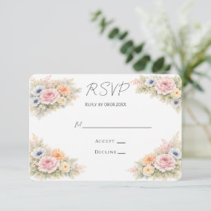 Soft Watercolor Floral Wedding RSVP Card