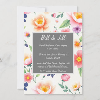 Soft Watercolor Floral + White Background Wedding Invitation
