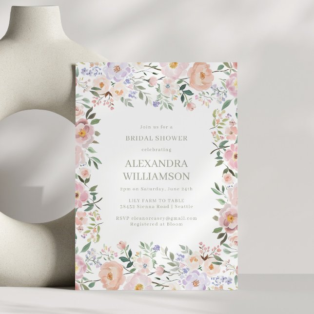 Soft Watercolor Florals Blush Pastel Bridal Shower Invitation (Creator Uploaded)