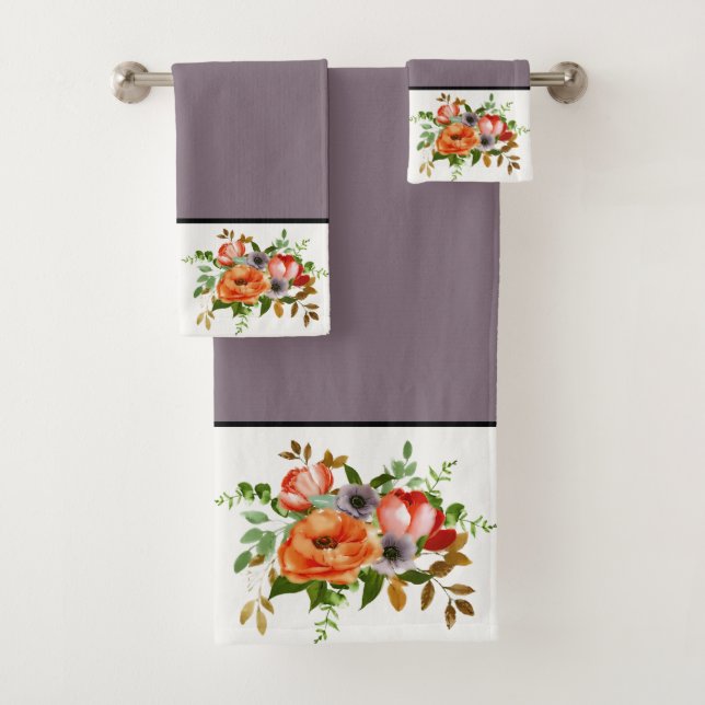 Soft watercolor flowers bath towel set (Insitu)