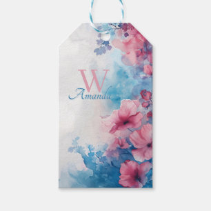 Soft Watercolor Flowers in Pink and Blue Gift Tags