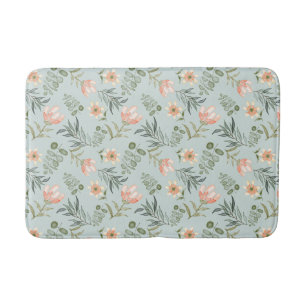 Soft watercolor flowers & leaves Tile Bath Mat