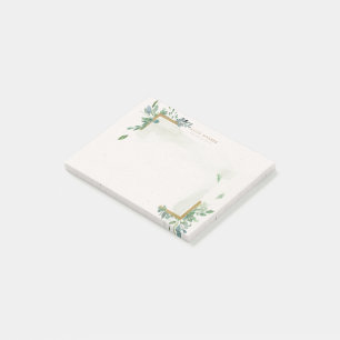soft watercolor gold greenery monogram post it not post-it notes