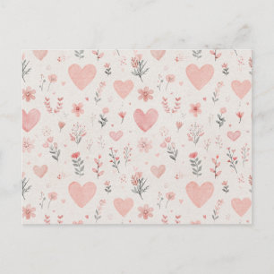 Soft Watercolor Hearts Floral Postcard
