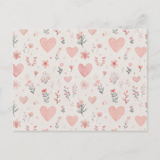 Soft Watercolor Hearts Floral Postcard
