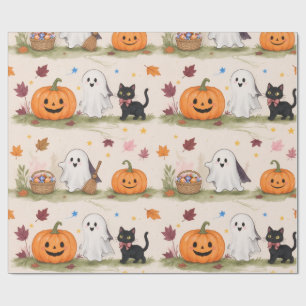 Soft Watercolor Kids Halloween Candy Basket Wrapping Paper