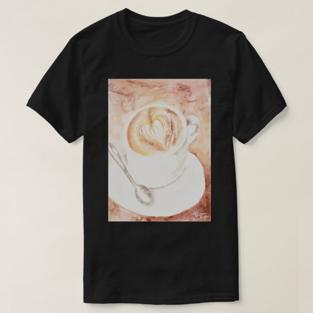 Soft Watercolor Latte Art Cup of Coffee T-Shirt (Design Front)