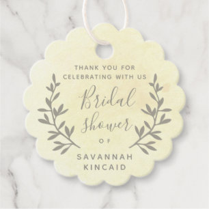 Soft watercolor laurel bridal shower thank you favour tags