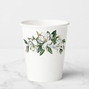 Soft Watercolor Magnolia Greenery Wedding Shower Paper Cups