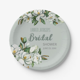 Soft Watercolor Magnolia Greenery Wedding Shower Paper Plate