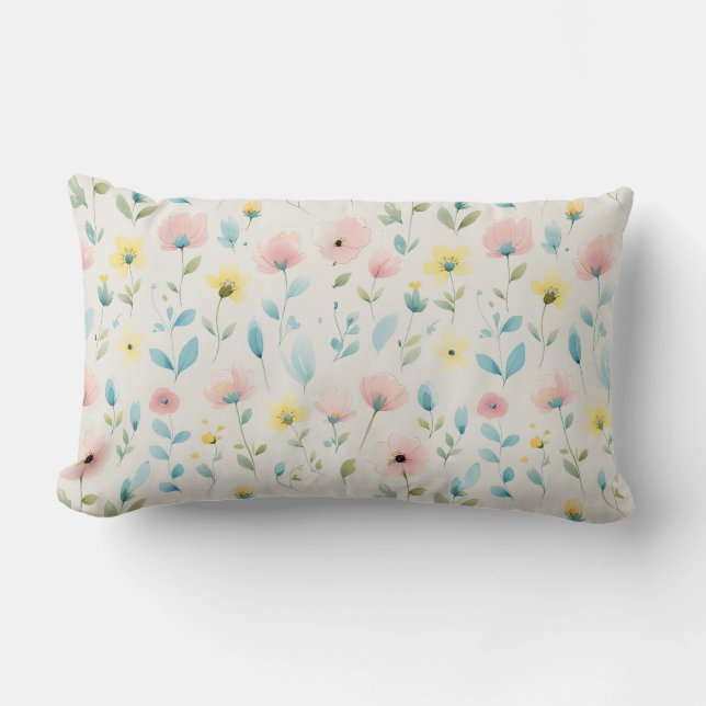 soft watercolor meadow blossoms lumbar cushion (Front)