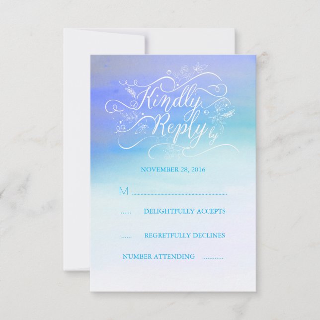 Soft Watercolor Modern Blue Wedding RSVP Card (Front)