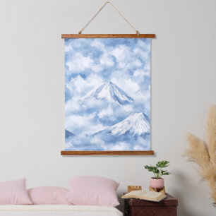 Soft Watercolor Mountains Snow Clouds Blue White Hanging Tapestry