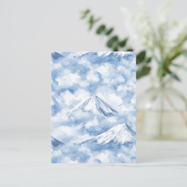 Soft Watercolor Mountains Snow Clouds Blue White Postcard (Standing Front)