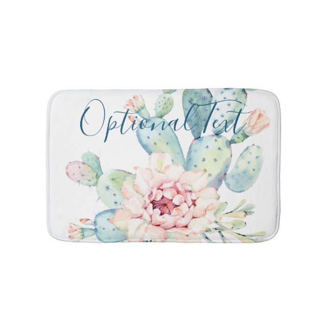 Soft Watercolor Pastel Blooming Cactus  Bath Mat (Front)