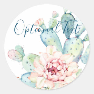 Soft Watercolor Pastel Blooming Cactus Classic Round Sticker