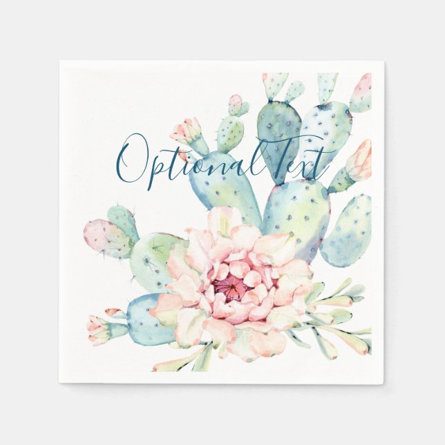 Soft Watercolor Pastel Blooming Cactus  Napkin (Front)