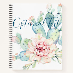 Soft Watercolor Pastel Blooming Cactus Notebook