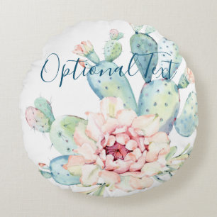 Soft Watercolor Pastel Blooming Cactus  Round Cushion
