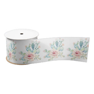 Soft Watercolor Pastel Blooming Cactus Satin Ribb Satin Ribbon