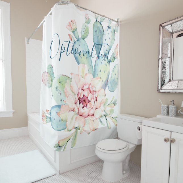 Soft Watercolor Pastel Blooming Cactus  Shower Curtain (In Situ)