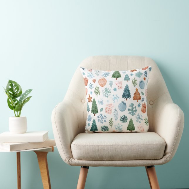 Soft Watercolor Pastel Christmas Throw Pillow (Chair)