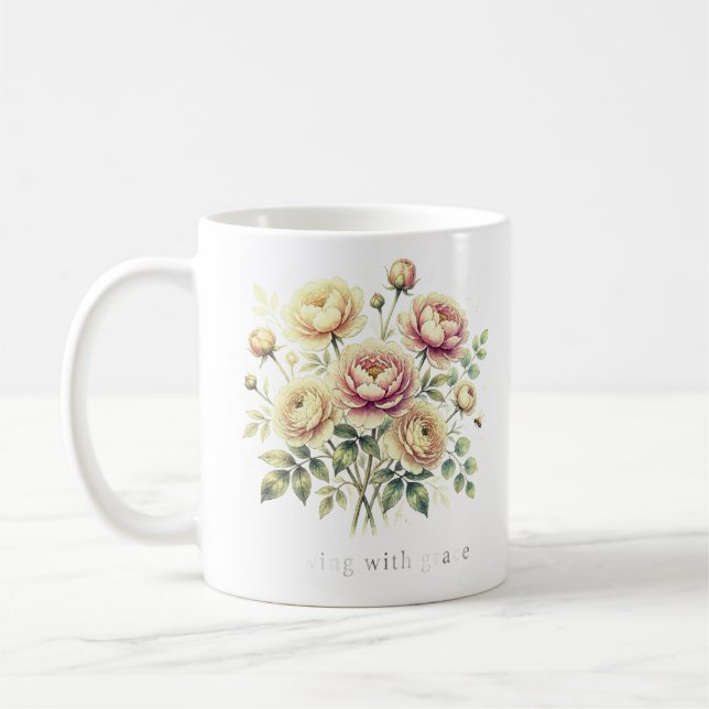 Soft Watercolor Peony Bouquet.... Coffee Mug (Left)
