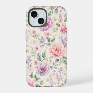 Soft Watercolor Peony Floral iPhone 15 Case