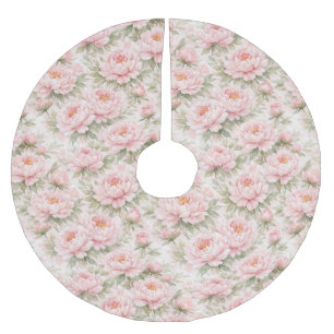 Soft Watercolor Peony Floral Seamless Pattern Brushed Polyester Tree Skirt