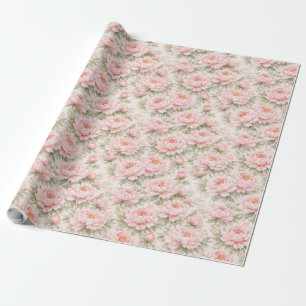 Soft Watercolor Peony Floral Seamless Pattern Wrapping Paper
