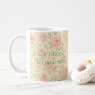 Soft Watercolor Pink & Cream Floral Aesthetic Coffee Mug