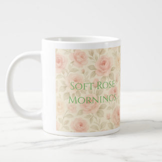 Soft Watercolor Pink Cream Floral Aesthetic Large Coffee Mug