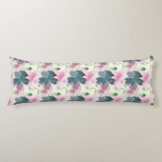 Soft Watercolor Pink Floral Pattern Body Cushion (Front)