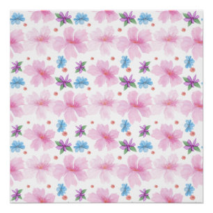 Soft Watercolor Pink Floral Pattern    Poster