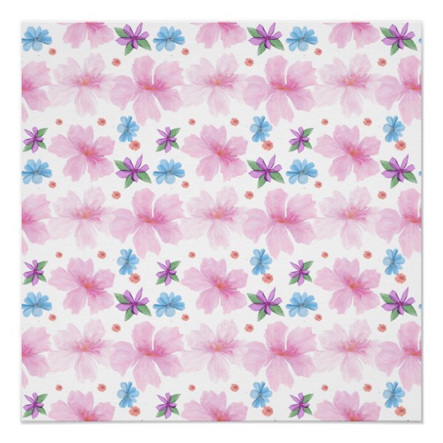 Soft Watercolor Pink Floral Pattern |  Poster (Front)