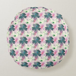 Soft Watercolor Pink Floral Pattern Round Cushion