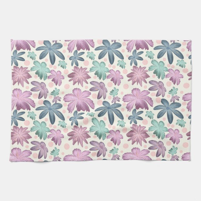 Soft Watercolor Pink Floral Pattern |  Wallpaper Tea Towel (Horizontal)